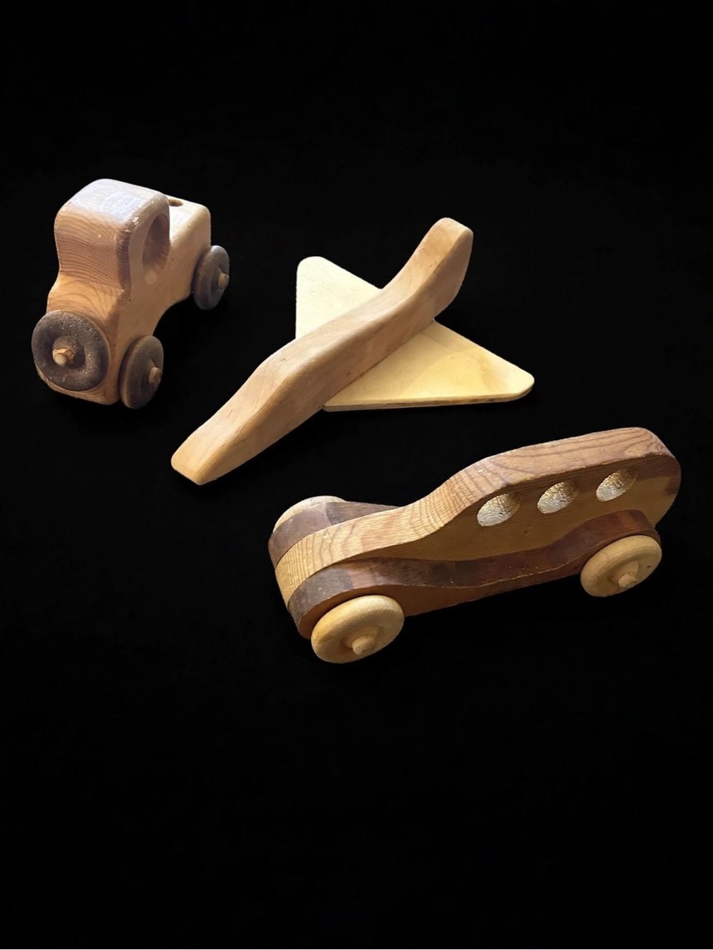 Vintage Handmade Wooden Toys Lot of 3 - Plane, Car & Truck - Montessori Natural